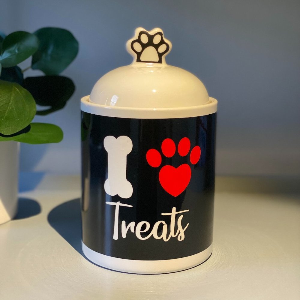 8” h Ceramic Pet Dog Treat Jar Cookies Storage